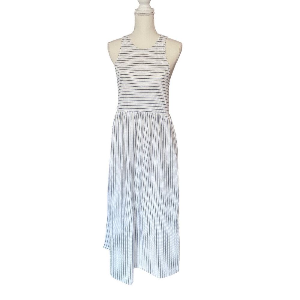 dRA Los Angeles Blue and White Striped Midi Dress - Size Med
